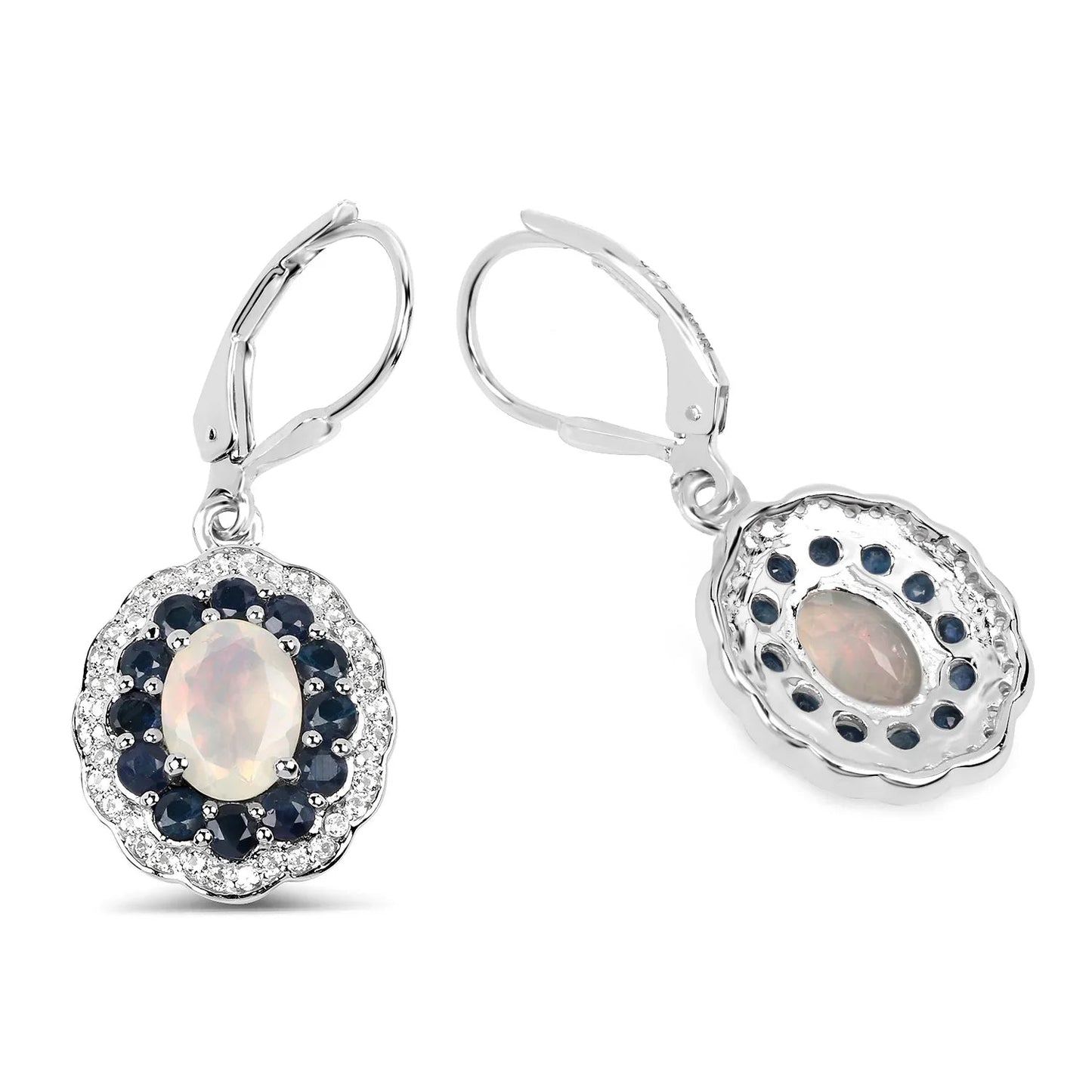 1.00 Ct Oval White Ethiopian Opal Prong Silver Floral Dangle Earrings