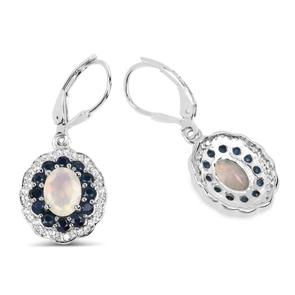 1.00 Ct Oval White Ethiopian Opal Prong Silver Floral Dangle Earrings