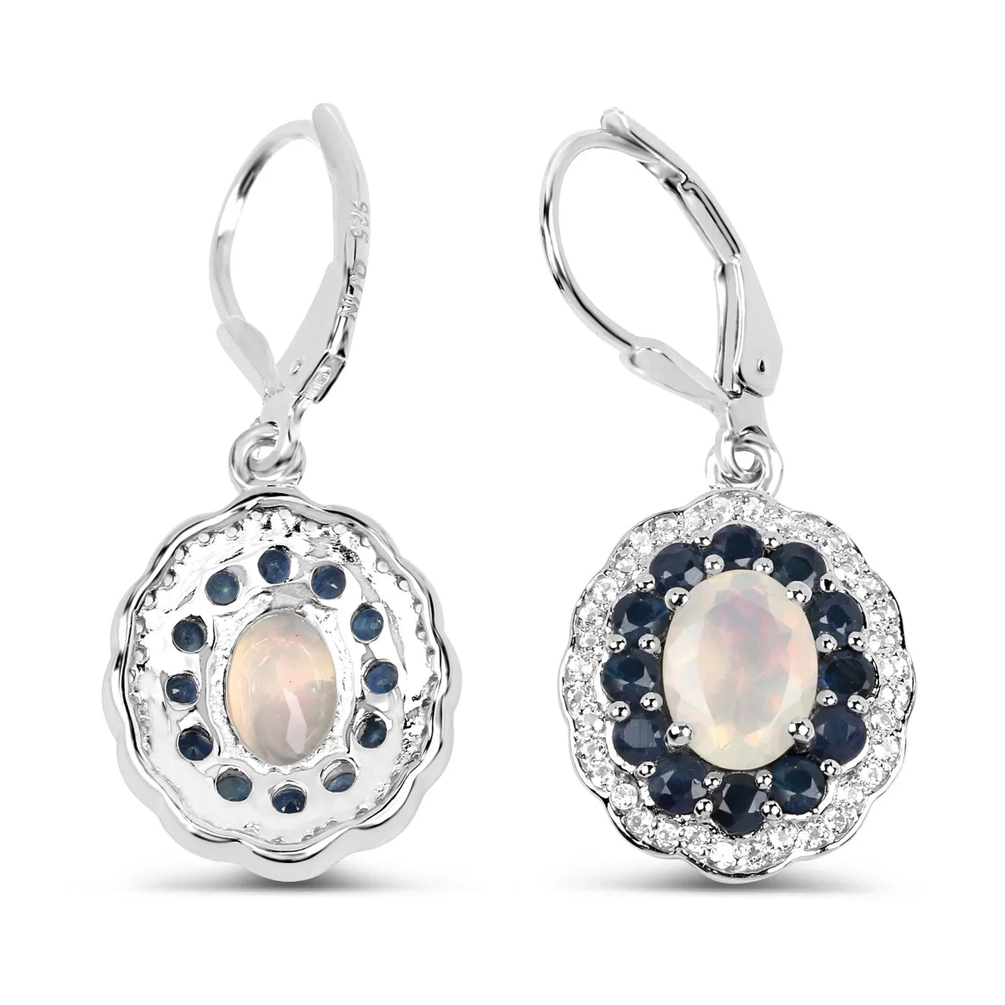 1.00 Ct Oval White Ethiopian Opal Prong Silver Floral Dangle Earrings