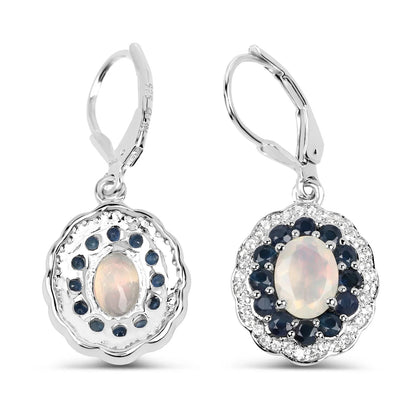 1.00 Ct Oval White Ethiopian Opal Prong Silver Floral Dangle Earrings