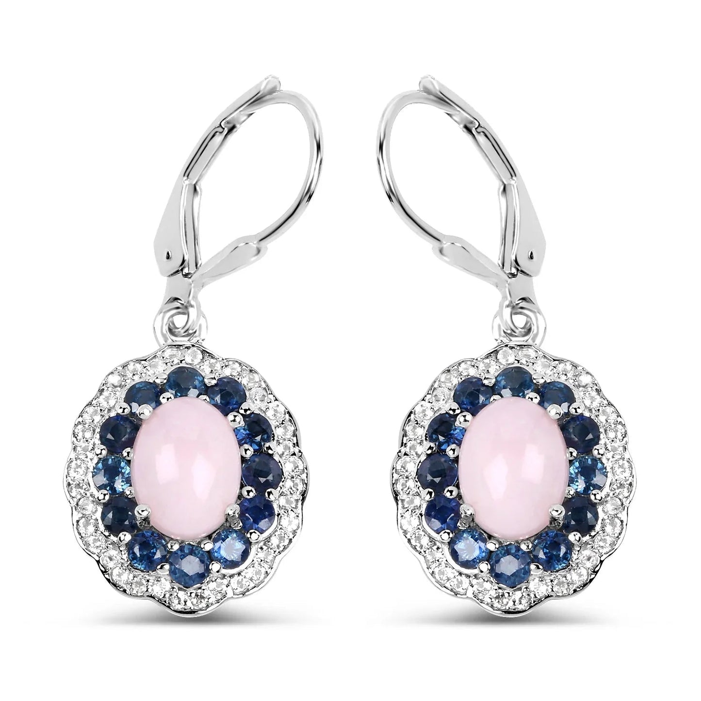 2.20 Ct Oval Pink Ethiopian Opal Prong Silver Floral Dangle Earrings