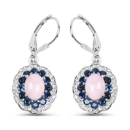 2.20 Ct Oval Pink Ethiopian Opal Prong Silver Floral Dangle Earrings