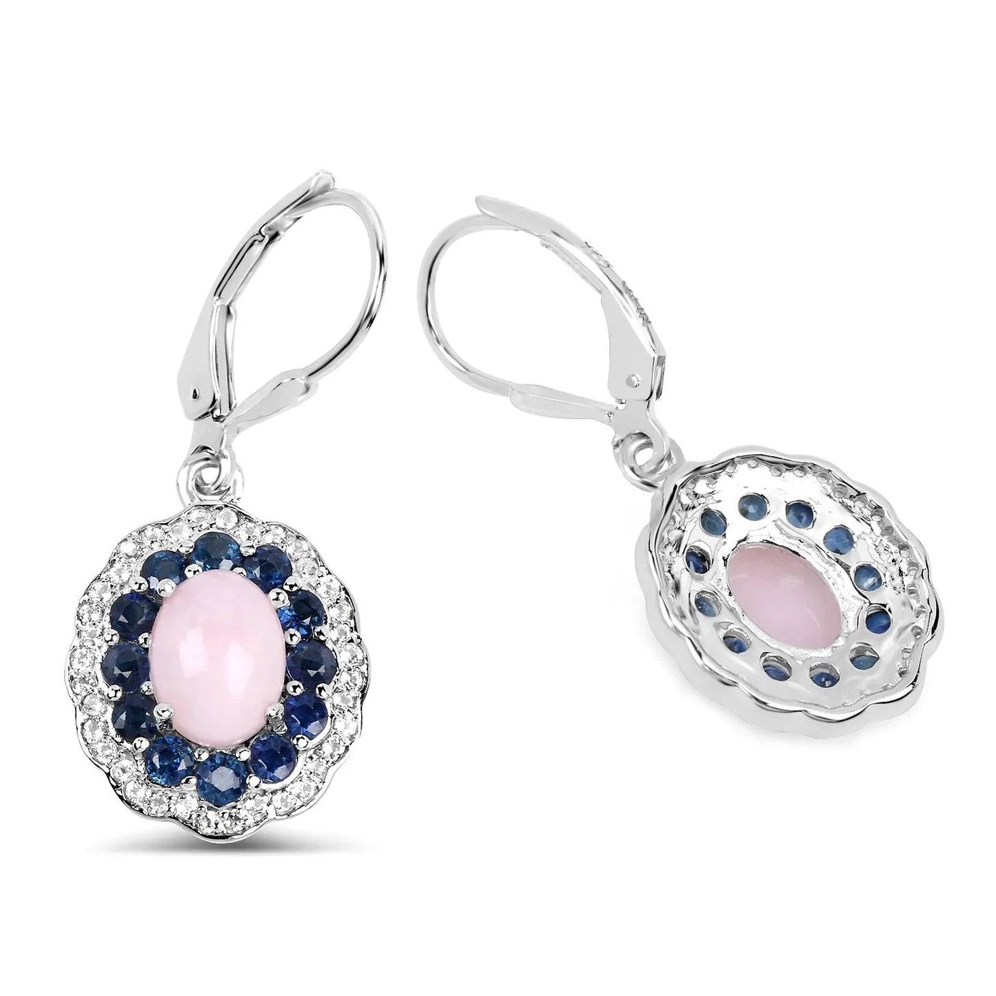 2.20 Ct Oval Pink Ethiopian Opal Prong Silver Floral Dangle Earrings