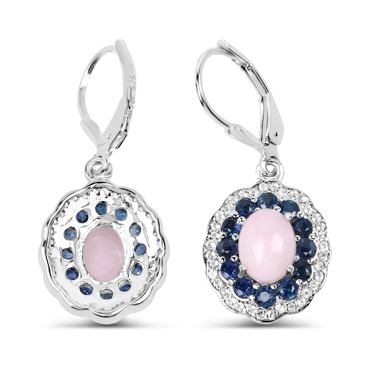 2.20 Ct Oval Pink Ethiopian Opal Prong Silver Floral Dangle Earrings
