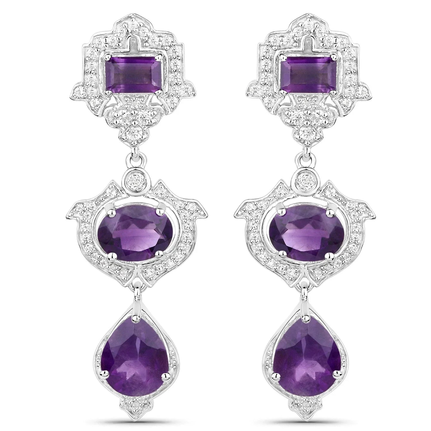 Purple Amethyst Bezel Sterling Silver Drop Dangle Earrings