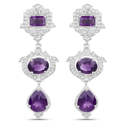 Purple Amethyst Bezel Sterling Silver Drop Dangle Earrings