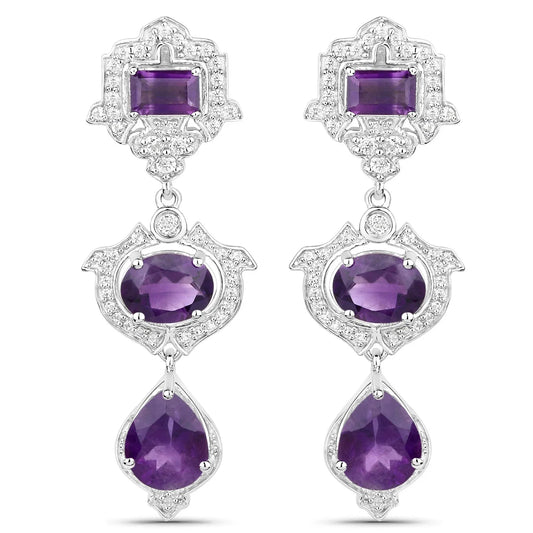 Purple Amethyst Bezel Sterling Silver Drop Dangle Earrings