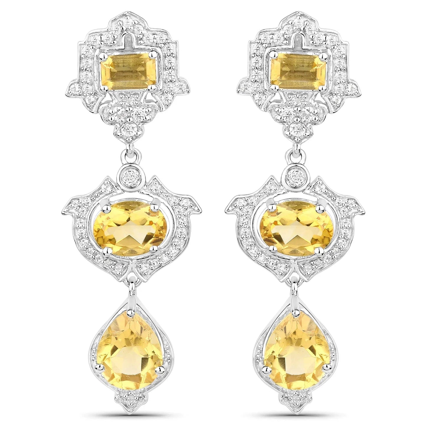 Yellow Citrine Bezel Sterling Silver Drop Dangle Earrings