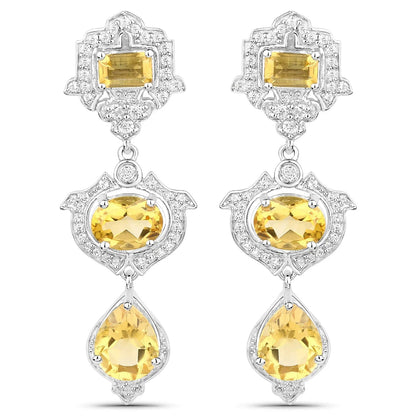 Yellow Citrine Bezel Sterling Silver Drop Dangle Earrings