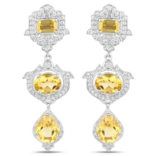 Yellow Citrine Bezel Sterling Silver Drop Dangle Earrings