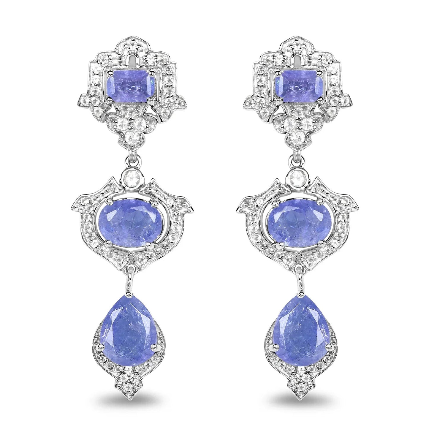 Violet Tanzanite Bezel Sterling Silver Drop Dangle Earrings
