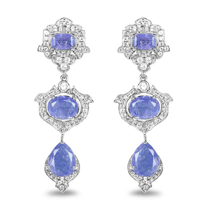 Violet Tanzanite Bezel Sterling Silver Drop Dangle Earrings