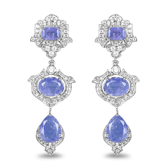 Violet Tanzanite Bezel Sterling Silver Drop Dangle Earrings
