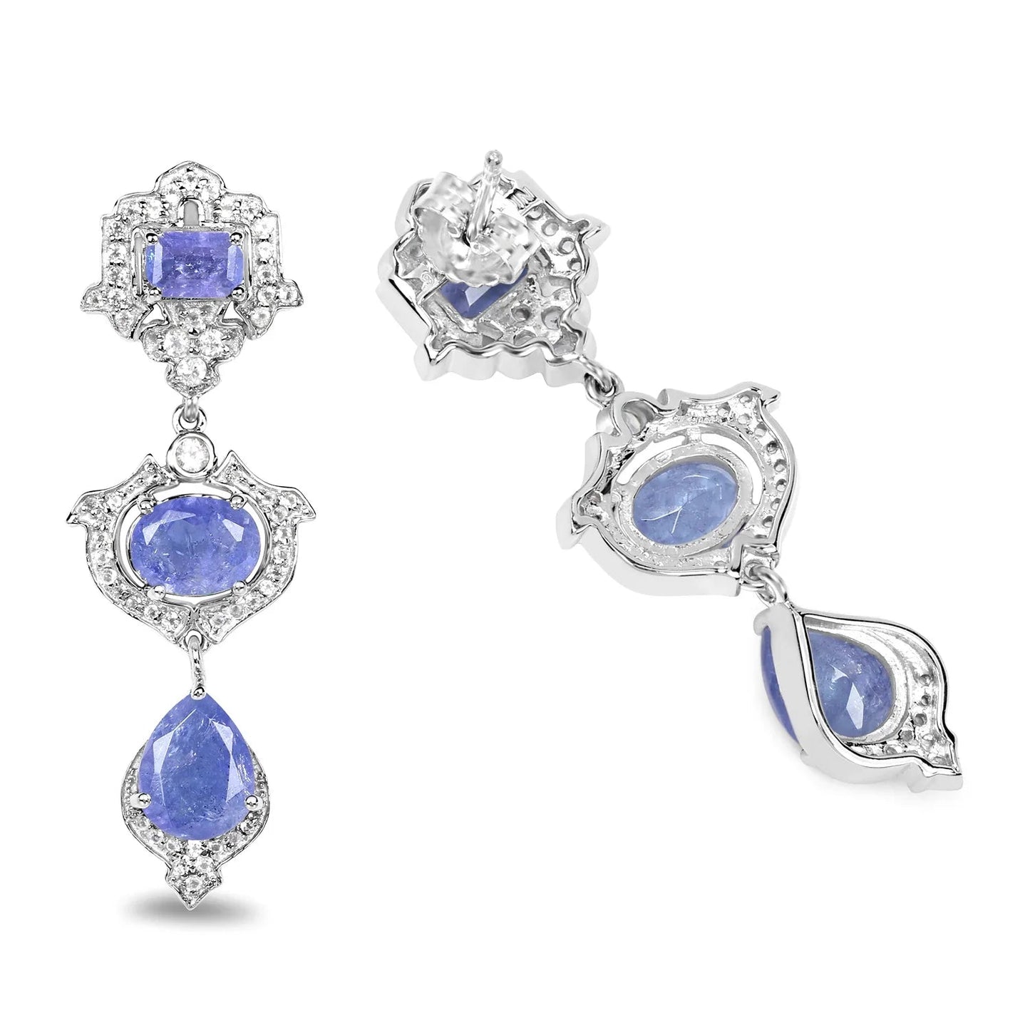 Violet Tanzanite Bezel Sterling Silver Drop Dangle Earrings