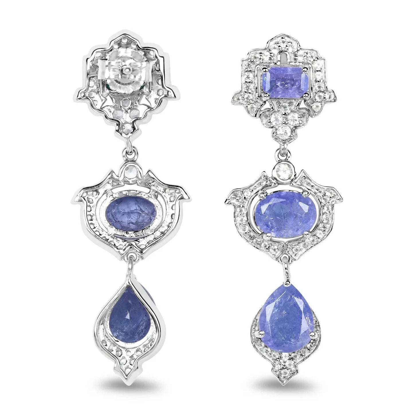 Violet Tanzanite Bezel Sterling Silver Drop Dangle Earrings