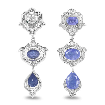 Violet Tanzanite Bezel Sterling Silver Drop Dangle Earrings