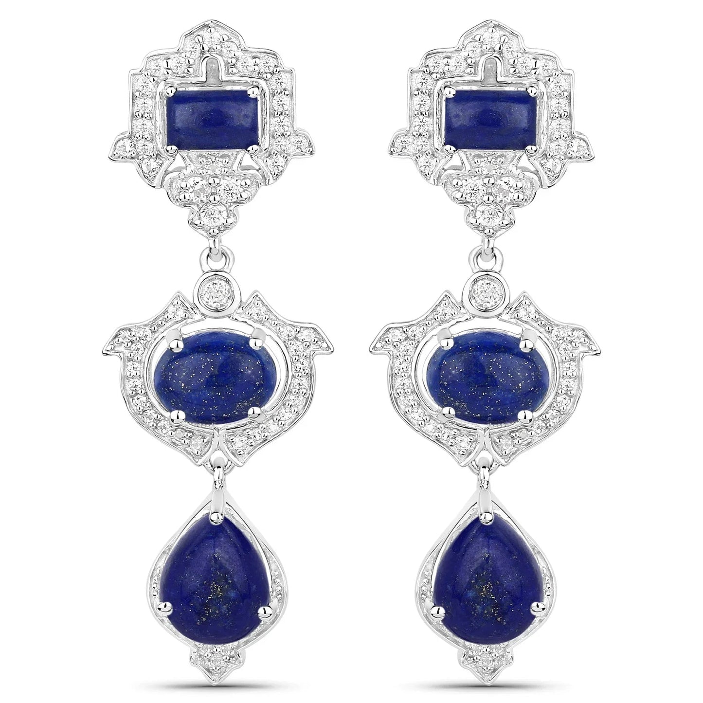 Blue Lapis Bezel Sterling Silver Drop Dangle Earrings