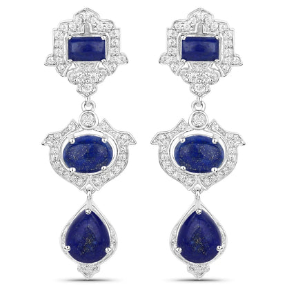 Blue Lapis Bezel Sterling Silver Drop Dangle Earrings