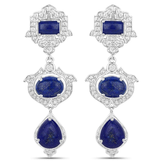Blue Lapis Bezel Sterling Silver Drop Dangle Earrings