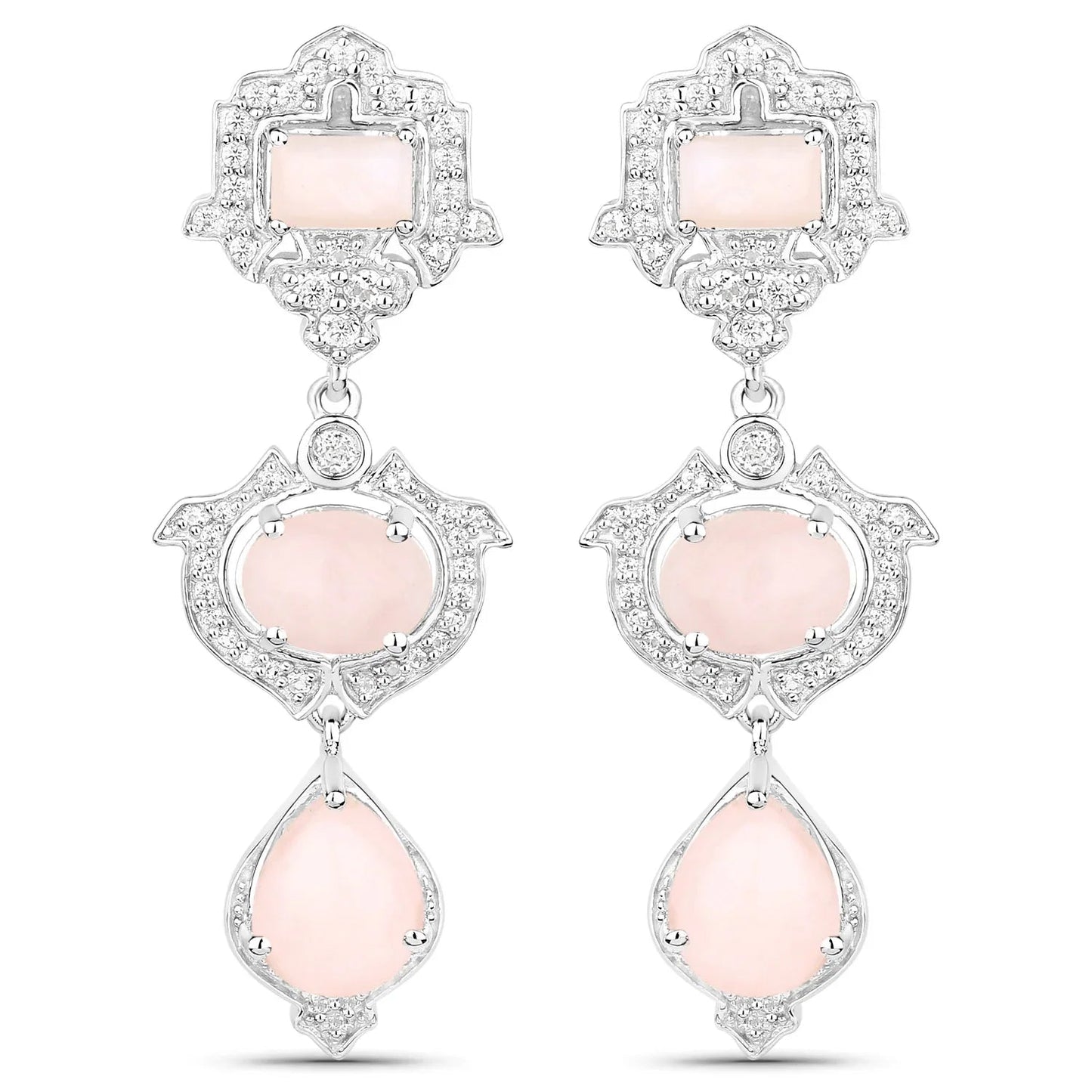 Pink Opal Bezel Sterling Silver Drop Dangle Earrings