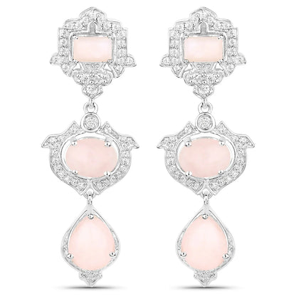 Pink Opal Bezel Sterling Silver Drop Dangle Earrings