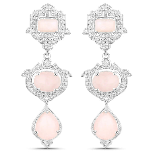 Pink Opal Bezel Sterling Silver Drop Dangle Earrings