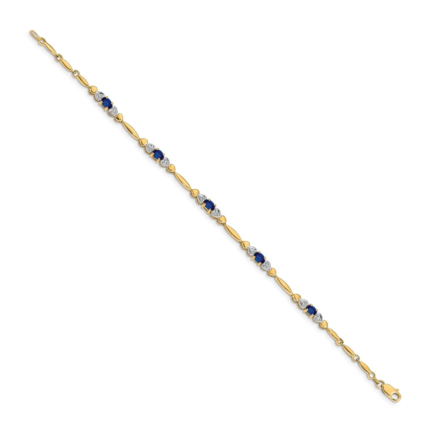Genuine Blue Sapphire 14K Heart Gold Bracelet