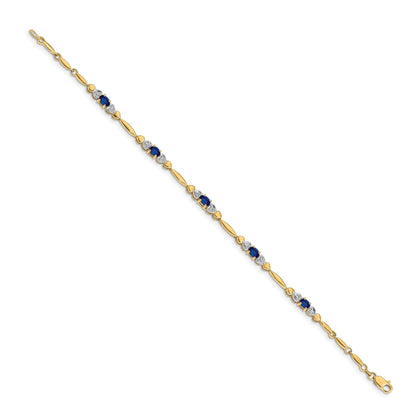 Genuine Blue Sapphire 14K Heart Gold Bracelet