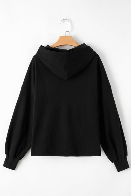 Threaded Pear Kate Fleece Lined Half Zipper Kangaroo Pockets Loose Hoodie