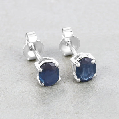 0.60 Ct Oval Blue Sapphire Prong 10K Gold Stud Earrings