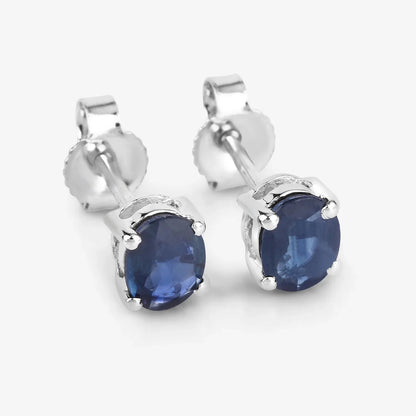 0.60 Ct Oval Blue Sapphire Prong 10K Gold Stud Earrings