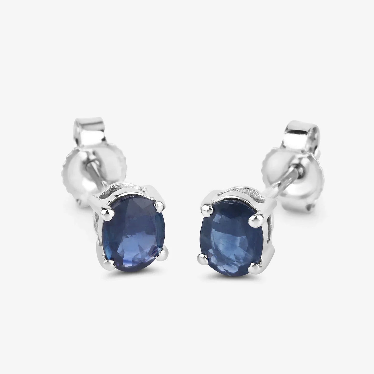 0.60 Ct Oval Blue Sapphire Prong 10K Gold Stud Earrings