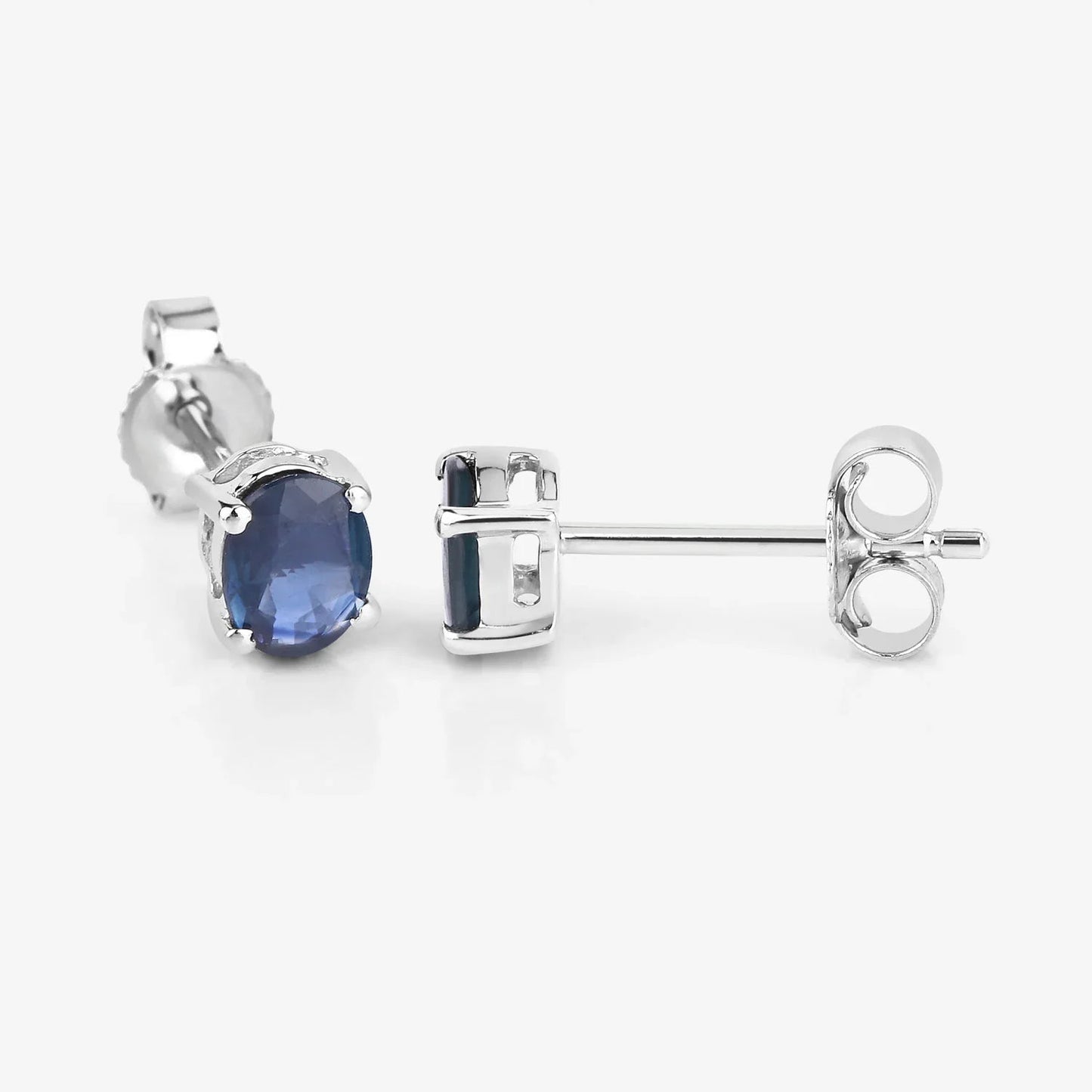 0.60 Ct Oval Blue Sapphire Prong 10K Gold Stud Earrings