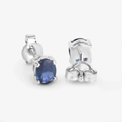 0.60 Ct Oval Blue Sapphire Prong 10K Gold Stud Earrings