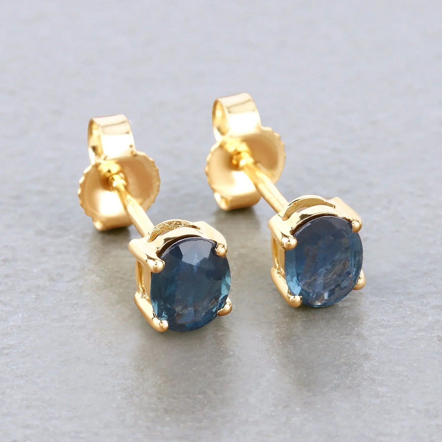 0.60 Ct Oval Blue Sapphire Prong 10K Gold Stud Earrings