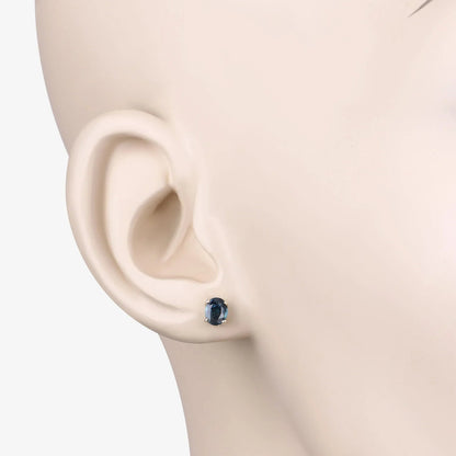 0.60 Ct Oval Blue Sapphire Prong 10K Gold Stud Earrings