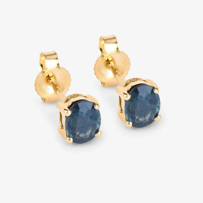 0.60 Ct Oval Blue Sapphire Prong 10K Gold Stud Earrings