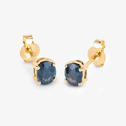 0.60 Ct Oval Blue Sapphire Prong 10K Gold Stud Earrings