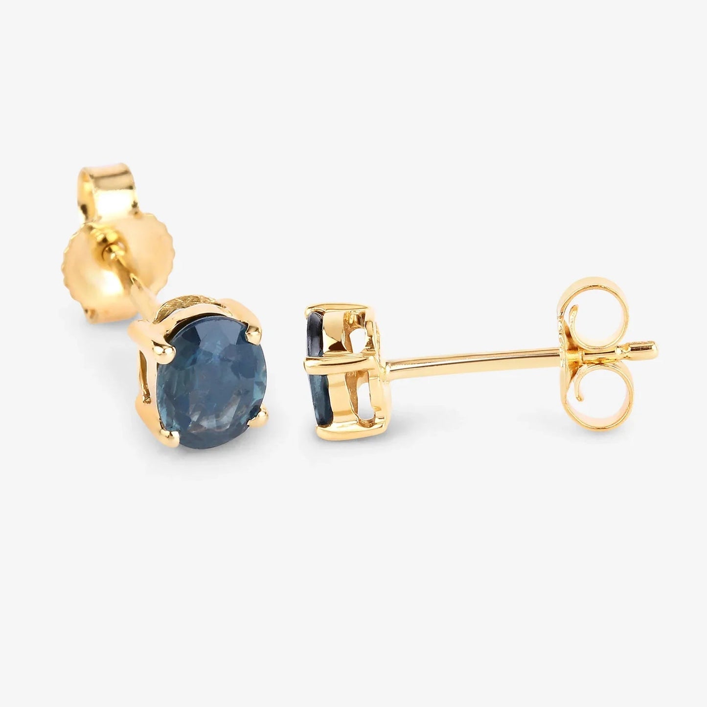 0.60 Ct Oval Blue Sapphire Prong 10K Gold Stud Earrings