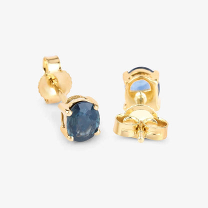 0.60 Ct Oval Blue Sapphire Prong 10K Gold Stud Earrings