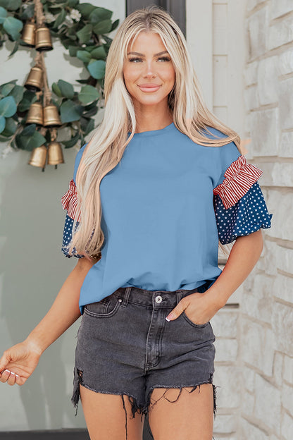 Threaded Pear Henley Short Puff Sleeve Top