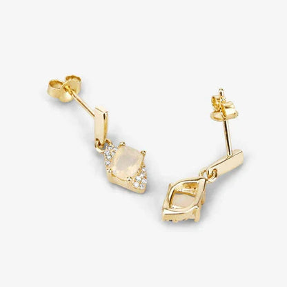 0.50 Ct White Opal & Diamond Prong 14K Yellow Gold Dangle Earrings