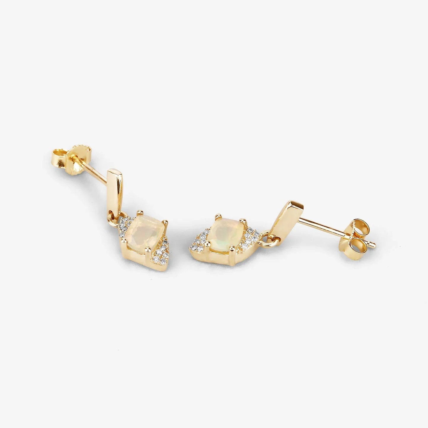 0.50 Ct White Opal & Diamond Prong 14K Yellow Gold Dangle Earrings