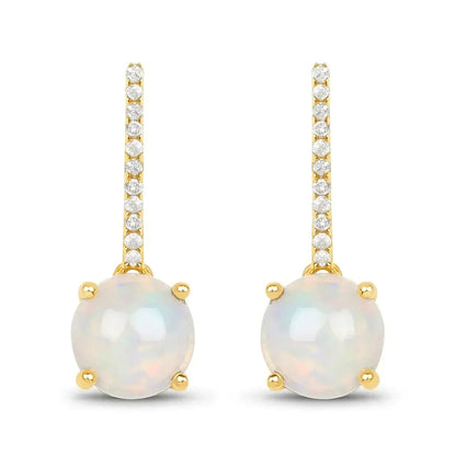 14K Gold Opal And Diamond Drop Earrings