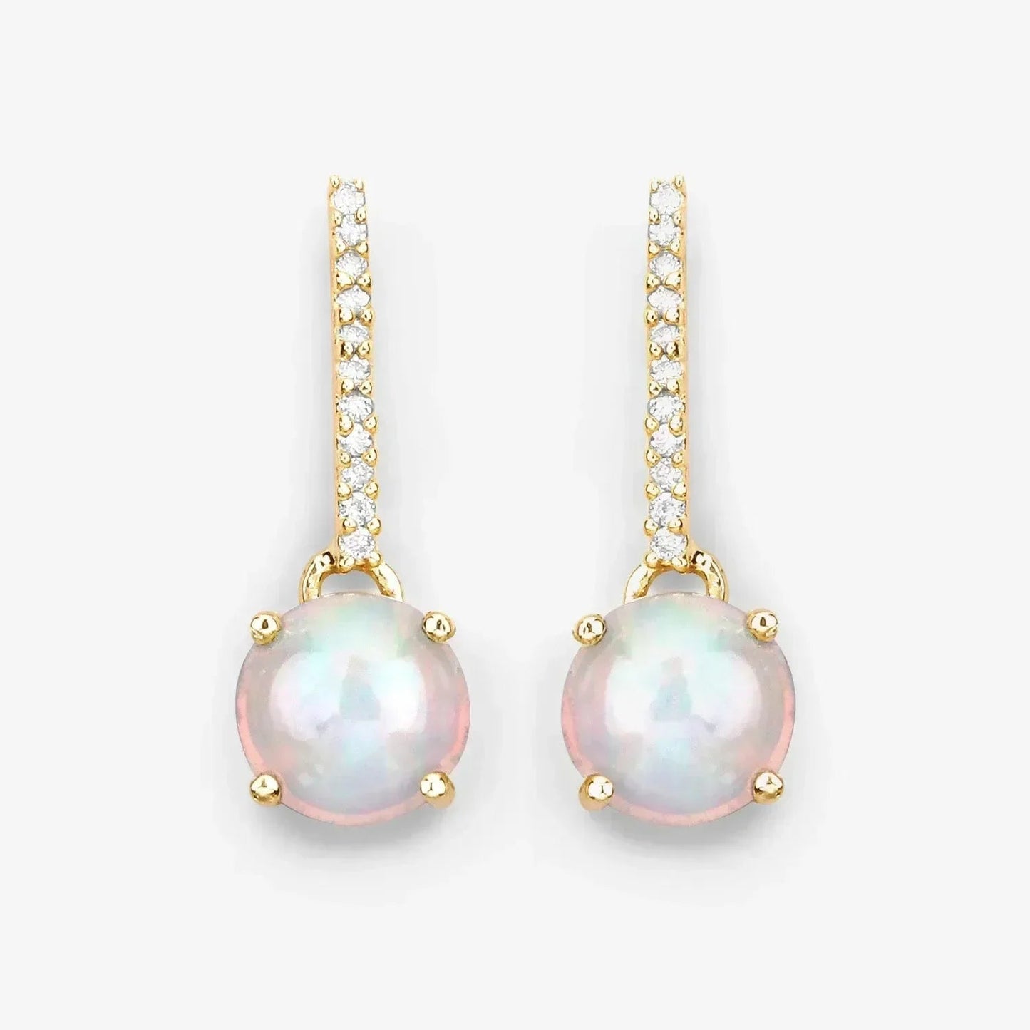 14K Gold Opal And Diamond Drop Earrings