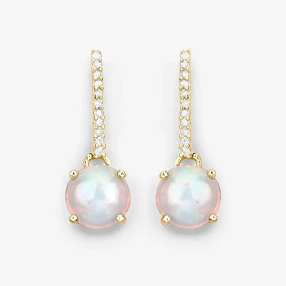 14K Gold Opal And Diamond Drop Earrings