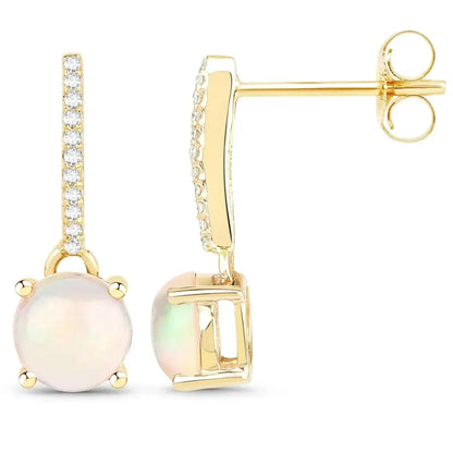 14K Gold Opal And Diamond Drop Earrings
