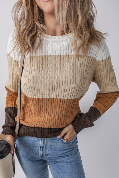 Threaded Pear Madison Colorblock Cable Knit Sweater