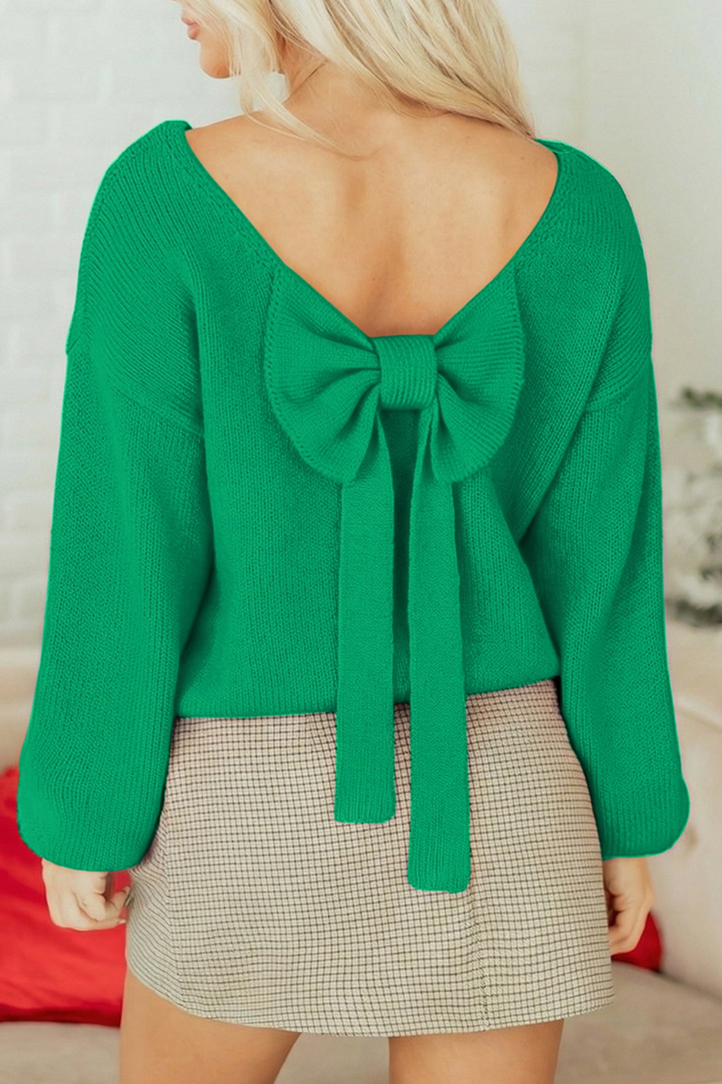 Threaded Pear Raven Backless Bubble Sleeve Sweater