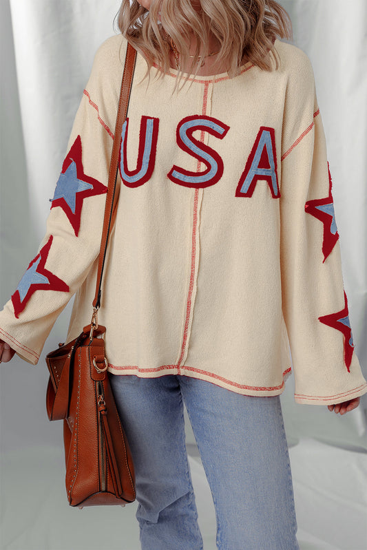 Threaded Pear USA Patchwork Exposed Seam Long Sleeve Top